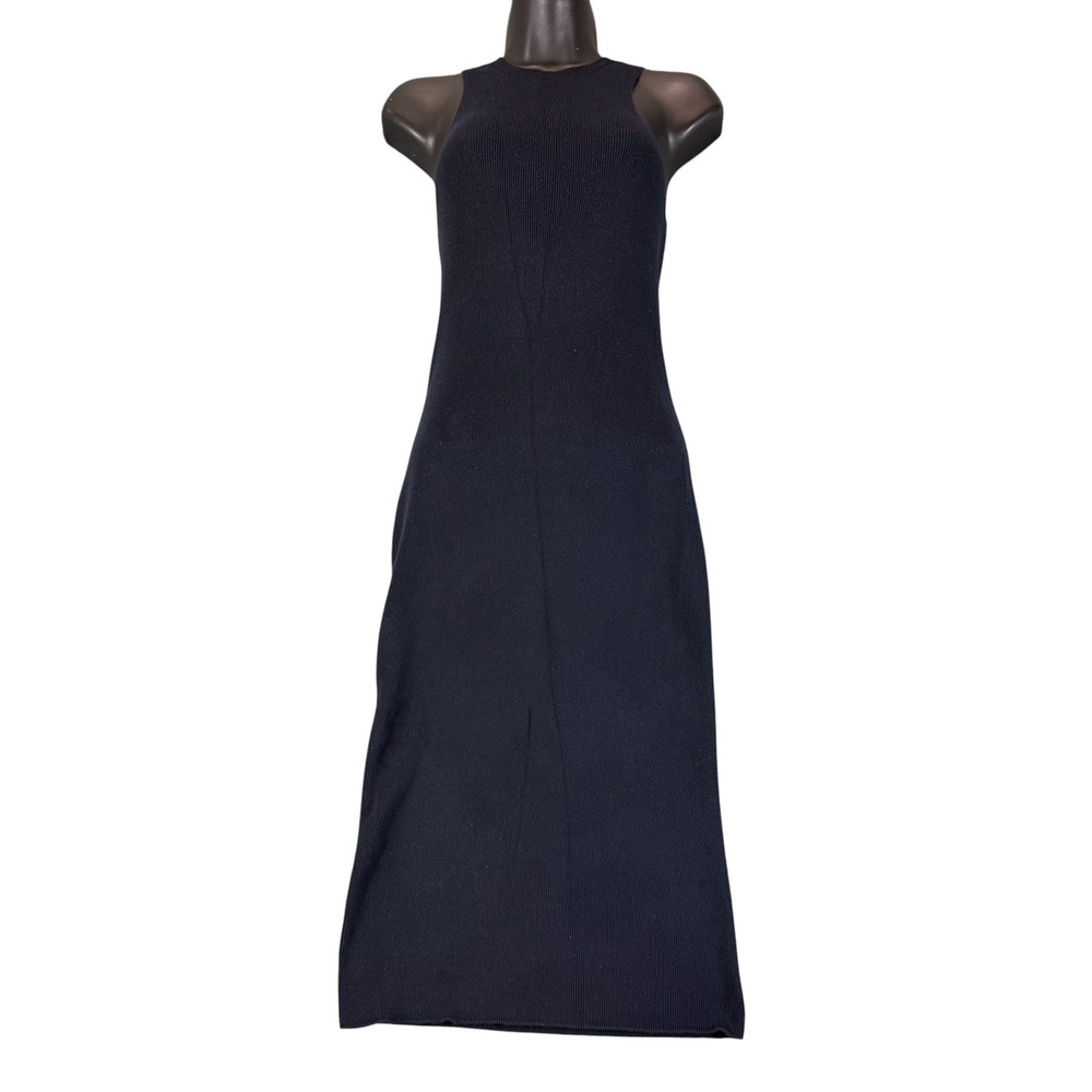 Sskein Navy Blue 100% Cotton Ribbed‎ Knit Sleeveless High Neck Maxi Dress Small